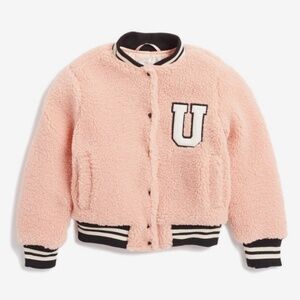 Urban Republic Big Girls Faux Shearling Varsity Bomber Jacket Size L Baby-Pink